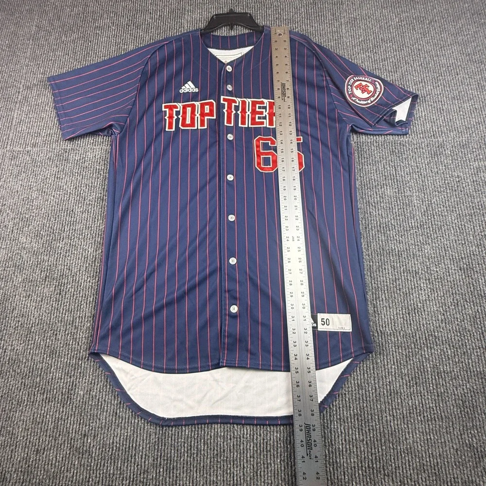 Adidas Top Tier Baseball Jersey Mens 50 Navy Blue Pinstripe Number 65 Chicago